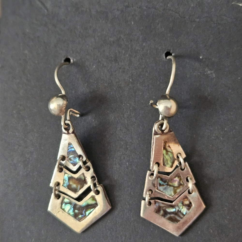 925 Alpaca Silver and Abalone Drop Earrings